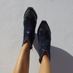 Acuario Snakeskin Boots in Navy