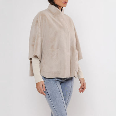 Dewi Faux Fur Cape in Birch