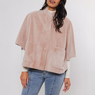 Dewi Faux Fur Cape in Powder