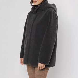 Dumi Reversible Faux Suede Coat in Graphite