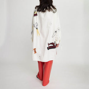 Embroidered Shirt Dress in Creme/White