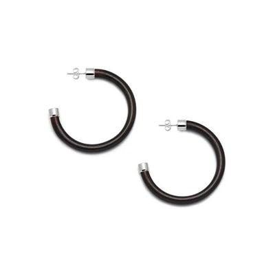 Black Wood Hoop Earrings Sterling Silver