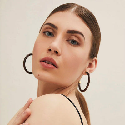 Black Wood Hoop Earrings Sterling Silver