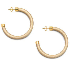 White wood Hoop Earrings with Gold Plated Metal