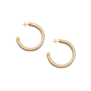 White wood Hoop Earrings with Gold Plated Metal