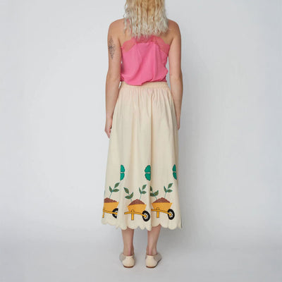 STELLA NOVA Embroidered Midi Skirt with Scallops in Ivory