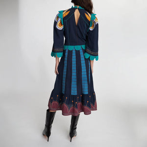 Embroidered Cotton Dress in Multicolour