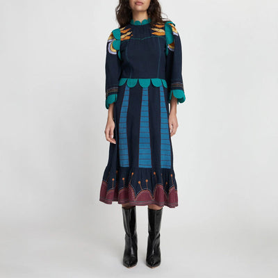 Embroidered Cotton Dress in Multicolour