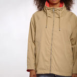 RINO & PELLE Flossy Reversible Short Parka in Pale Camel and Hot Coral