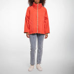 RINO & PELLE Flossy Reversible Short Parka in Pale Camel and Hot Coral