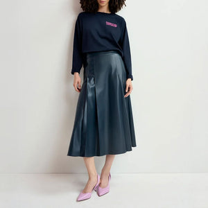 Geeuw Faux Leather Midi Skirt in Another Blue