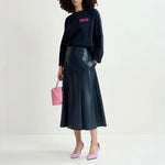 Geeuw Faux Leather Midi Skirt in Another Blue