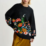 Glossy Embroidered Jumper in Black