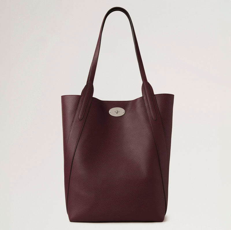 North South Bayswater Tote Heavy Grain Handbag in Black Cherry