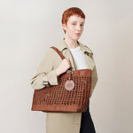 Large Woven Leather Tote in Vintage Oak