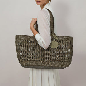 Large Woven Tote in Linen Green