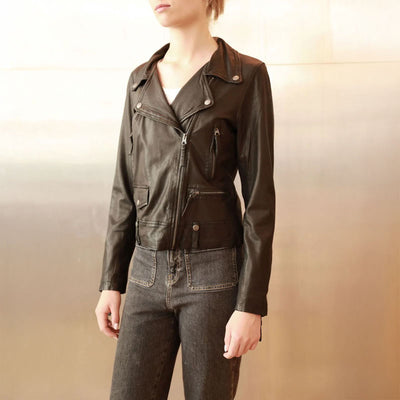 Grace Leather Biker Jacket in Black