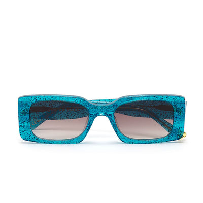 ZOE DE PASS Grace Rectangle Sunglasses in Blue Glitter