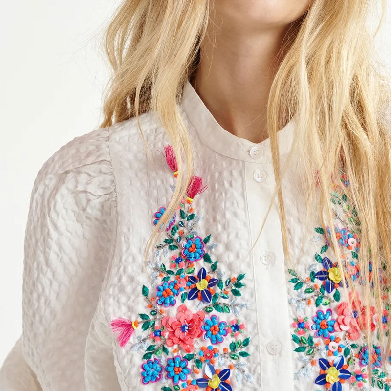 ESSENTIEL ANTWERP Heartfelt Embellished Shirt in White