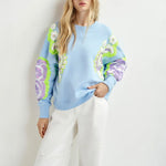 Hecrazy Embroidered Sweatshirt in Combo3 Aqua Blue