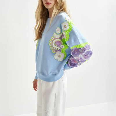 Hecrazy Embroidered Sweatshirt in Combo3 Aqua Blue