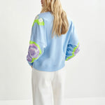 Hecrazy Embroidered Sweatshirt in Combo3 Aqua Blue