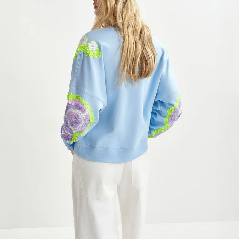 Hecrazy Embroidered Sweatshirt in Combo3 Aqua Blue