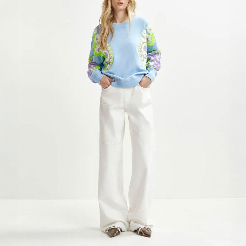 Hecrazy Embroidered Sweatshirt in Combo3 Aqua Blue