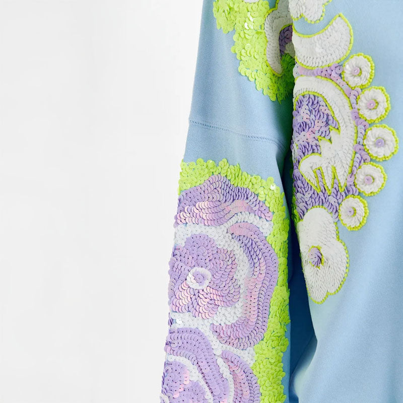 Hecrazy Embroidered Sweatshirt in Combo3 Aqua Blue