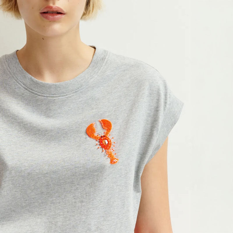 ESSENTIEL ANTWERP Hobster Embroidered T-Shirt in Nimbus Cloud