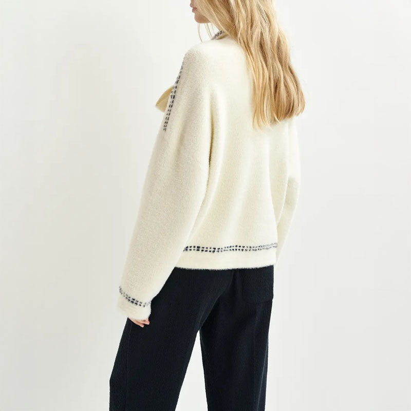 ESSENTIEL ANTWERP Hoops Cardigan with Bow in Sour Cream