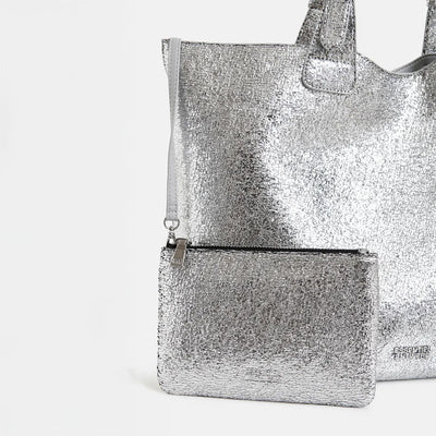 Hurry Faux Leather Shopper in Silver