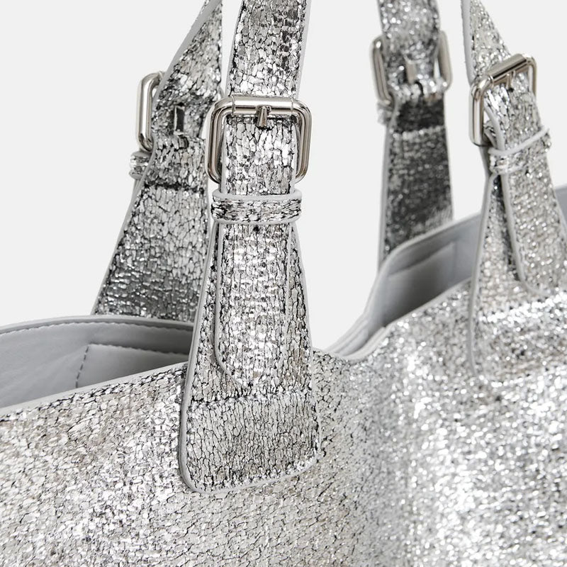 Hurry Faux Leather Shopper in Silver