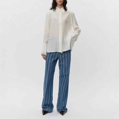 Havanna Sheer Fringes Shirt in Vanilla Ice