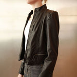 Helena Cropped Leather Jacket in Black