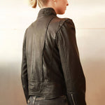 Helena Cropped Leather Jacket in Black