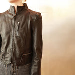 Helena Cropped Leather Jacket in Black