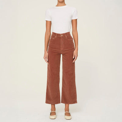 Hepburn Wide Leg High Rise Ankle Jeans in Terracotta