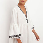 GREEK ARCHAIC KORI Feather Midi Dress in White/Black