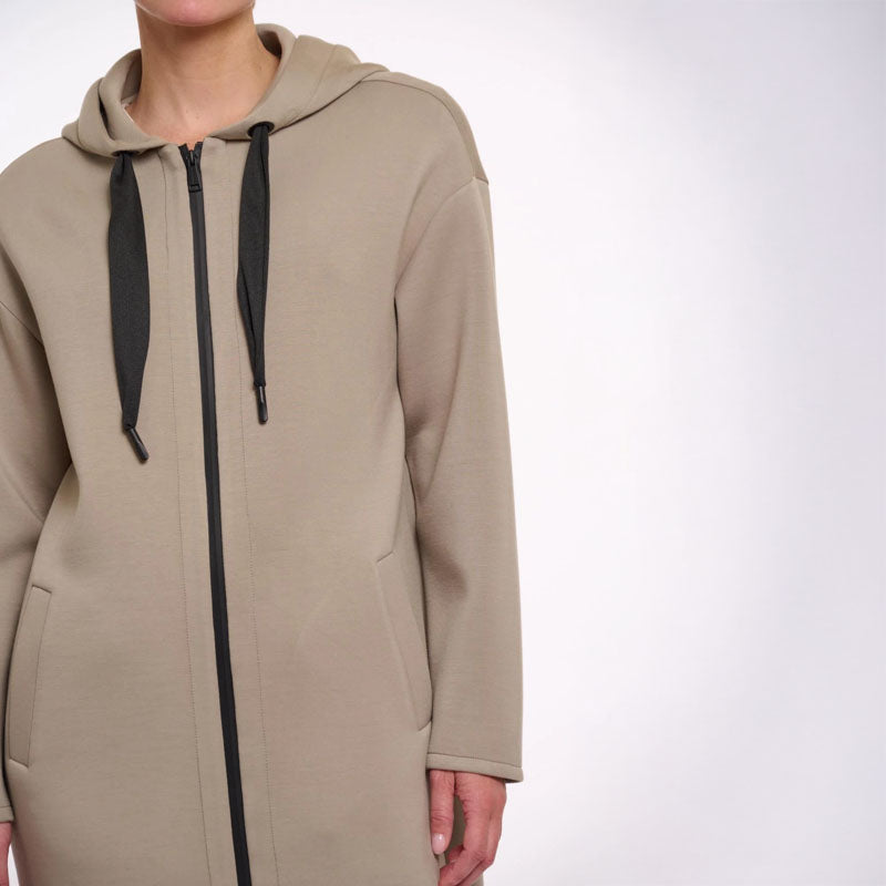 RINO & PELLE Invasion Long Hooded Coat in Dusty Khaki