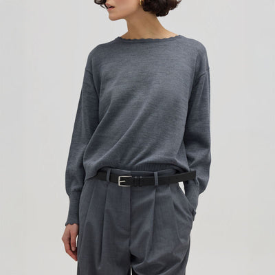 IRIS & WOOL Core Merino Logo Sweater in Grey Melange