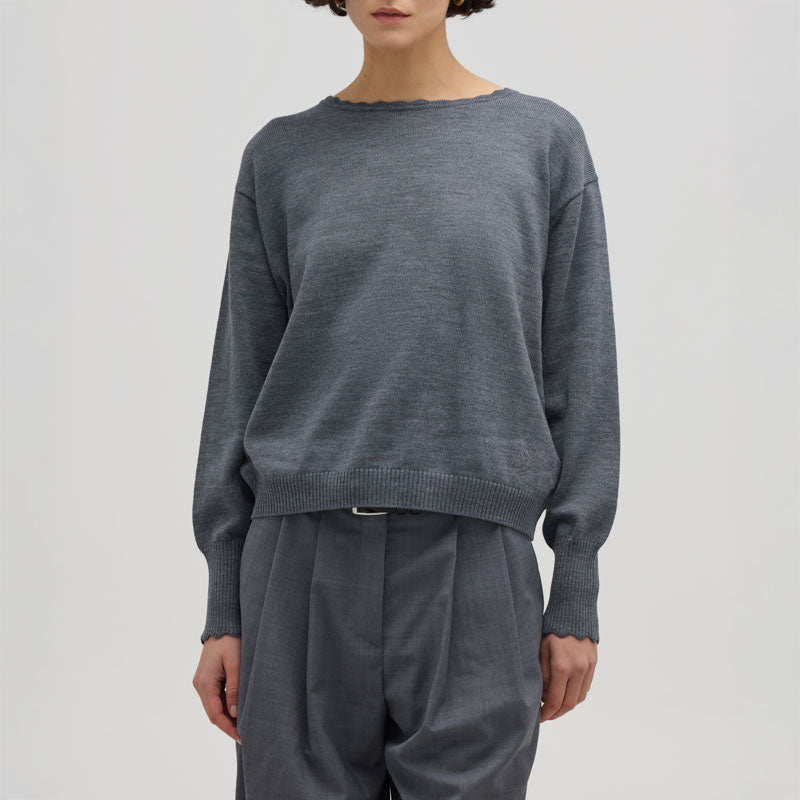 IRIS & WOOL Core Merino Logo Sweater in Grey Melange