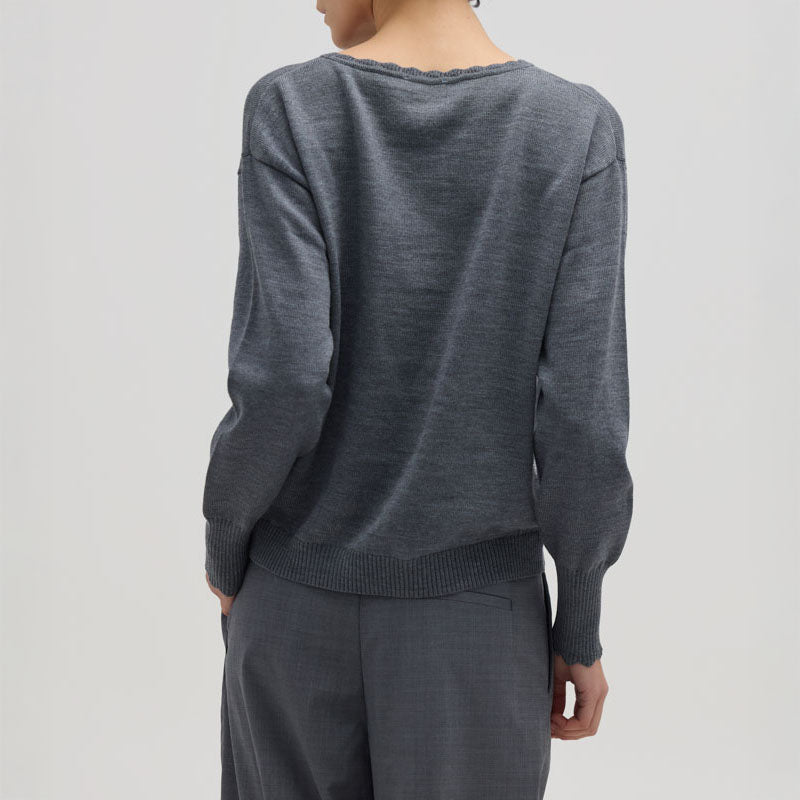 IRIS & WOOL Core Merino Logo Sweater in Grey Melange