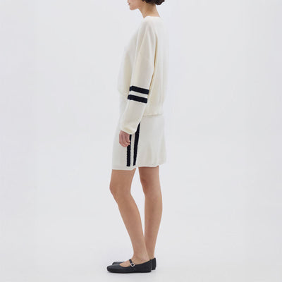 IRIS & WOOL Ruched Striped Rib Sweater in Cream