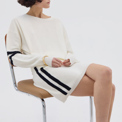 IRIS & WOOL Ruched Striped Rib Sweater in Cream