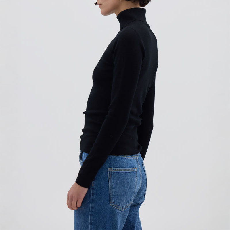 IRIS & WOOL Wool Roll Neck in Black