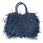 MAISON BENGAL Jute Macrame Long Fringe Bag in Indigo