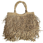 MAISON BENGAL Jute Macrame Long Fringe Bag in Olive