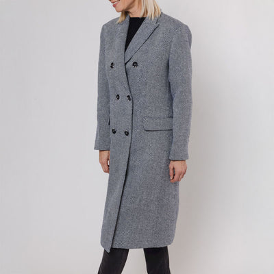 Jeeva Double Breasted Coat in Navy/Snow White