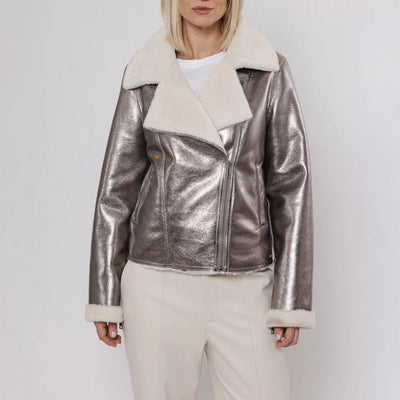 Juno Biker Jacket in Metallic Birch